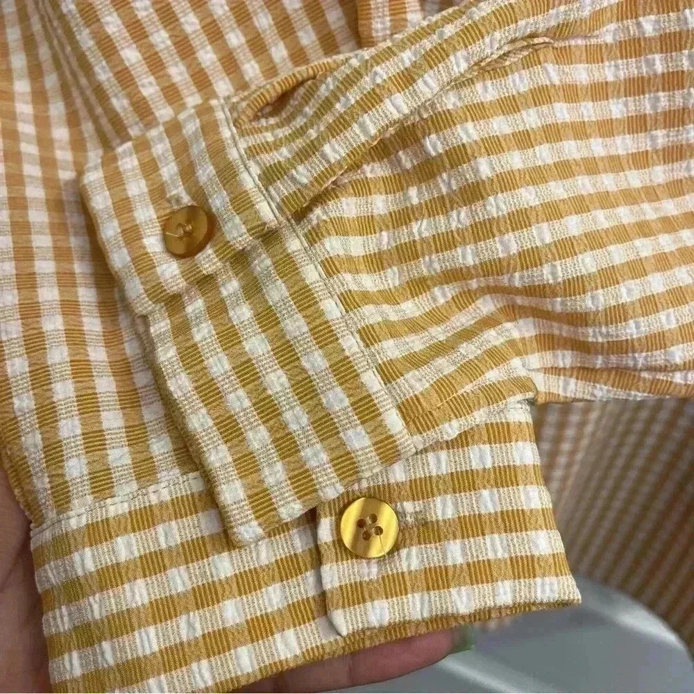 Joan Rivers White and Orange Gingham Mid Button Up Sleeve - Picture 5 of 8